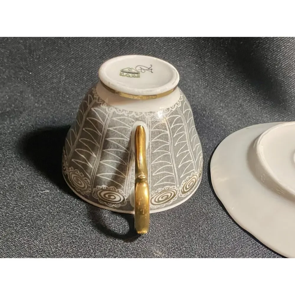 Cmielow Poland Grey Design with Gold Trim Cup & Saucer Set